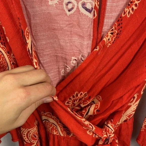 Free People All The Right Ruffles Romper - Orange - Size XS - Picture 6 of 11